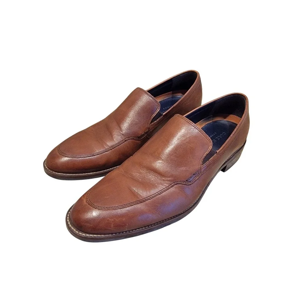 Cole Haan Grand.OS Shoes Mens US 9.5M Tan Leather Slip On Oxford Dress Casual